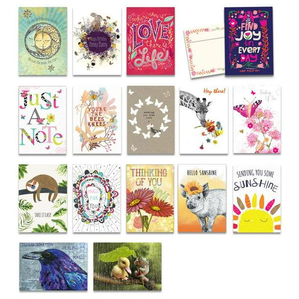 Tree-Free Greetings 16 Pack Card Assortment & Matching Envelopes,5”x7”,Made in USA,100% Recycled Paper,Vibrant Elephant & Giraffe Variety GP54069 